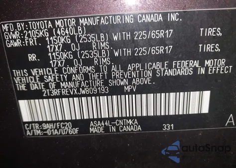 2018 Toyota Rav4 Xle from USA, damaged, VIN 2T3RFREVXJW809193